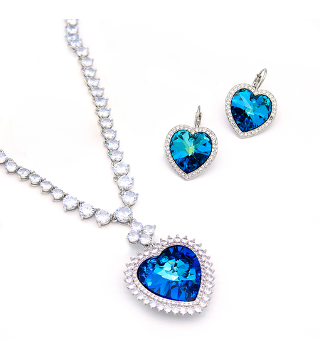 Комплект бяло позлатяване синьо сърце 1000000000689 | Колекция Luxury Secret