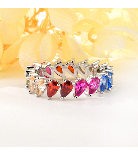 Сребърен пръстен с платина и цветни кубични циркони | Колекция Silver Premium | Бижута Invoke.bg