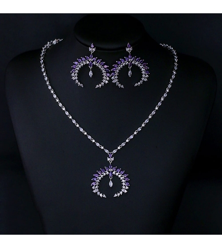 Комплект бяло позлатяване лилави капки | Колекция Luxury Secret | Бижута Invoke.bg