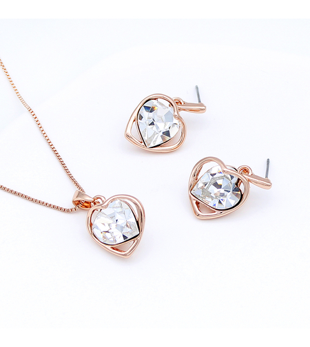 Комплект розово позлатяване кристални сърца | Колекция Rose Gold | Бижута Invoke.bg