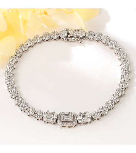 Сребърна гривна с платина и кубични циркони | Колекция Silver Premium | Бижута Invoke.bg