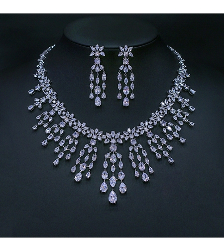 Комплект бяло позлатяване кристални капки | Колекция Luxury Secret | Бижута Invoke.bg