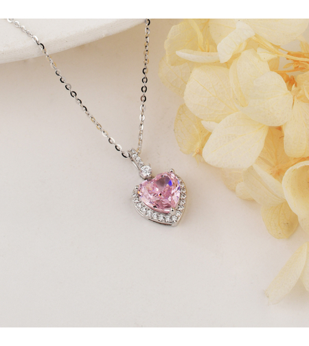 PINK HEART CRUSHED ICE NECKLACE