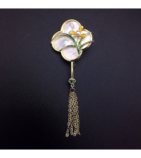 Брошка жълто позлатяване 'Картина от седеф' | Бижута Invoke.bg