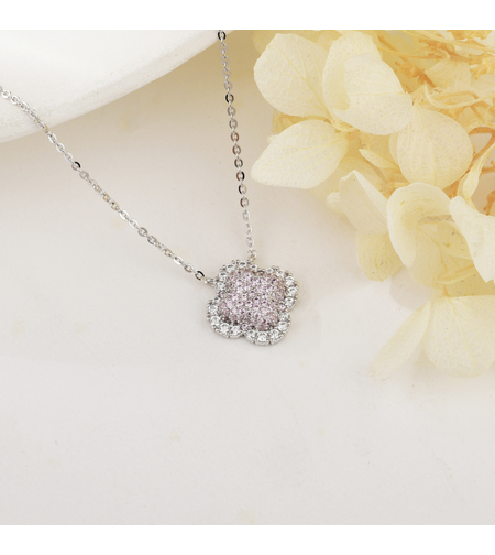 Нежно сребърно колие розово цвете | колекция Delicate Silver | Бижута Invoke.bg