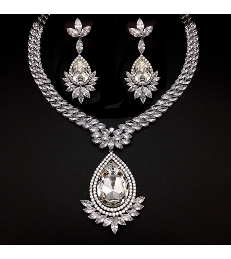 Комплект бяло позлатяване 'Кристални капки' - LSS | Колекция Luxury Secret | Бижута Invoke.bg