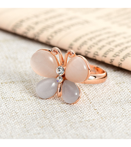 Пръстен розово позлатяване пеперуда с камък котешко око | Колекция Rose Gold | Бижута Invoke.bg