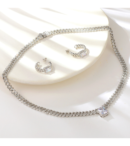 Сребърен комплект с платина и кубични циркони | Колекция Silver Premium | Бижута Invoke.bg