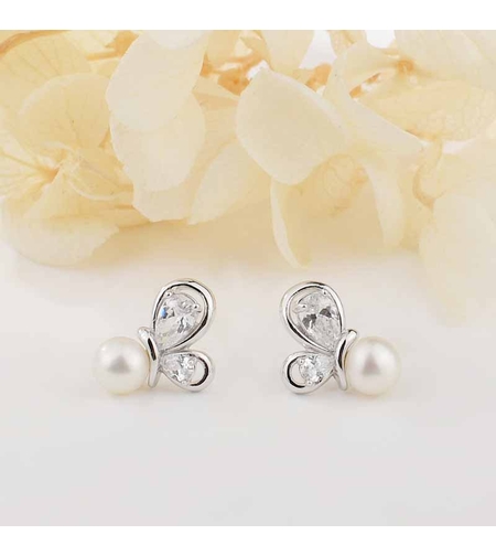 BUTTERFLIES EVERYDAY SILVER EARRINGS WITH PEARLS