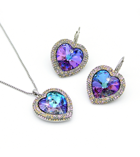 Комплект бяло позлатяване пъстро сърце 1000000000771 | Колекция Luxury Secret