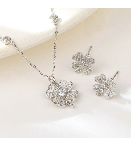 Сребърен комплект Детелина с родий | колекция Delicate Silver | Бижута Invoke.bg