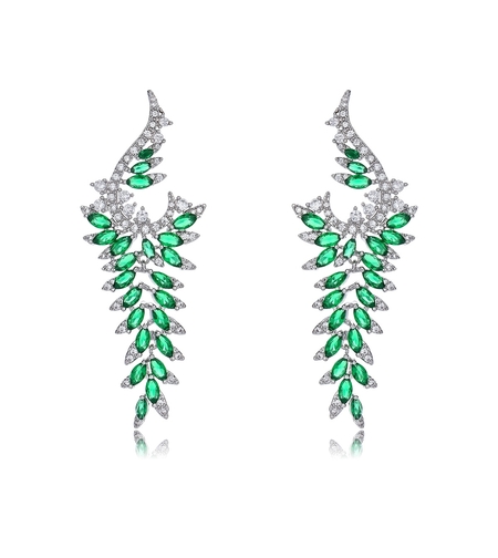 Обеци бяло позлатяване зелено клонче | Колекция Luxury Secret | Бижута Invoke.bg