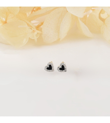 Сребърни обеци по ухото черни сърца малки | колекция Delicate Silver | Бижута Invoke.bg