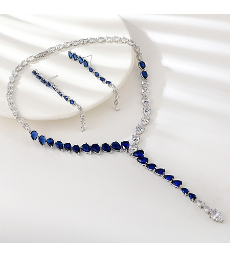 Комплект бяло позлатяване сини капки | Колекция Luxury Secret | Бижута Invoke.bg