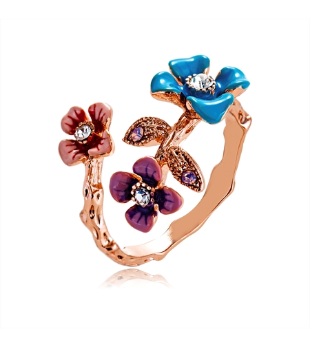 Пръстен розово позлатяване пъстри цветя | Колекция Rose Gold | Бижута Invoke.bg