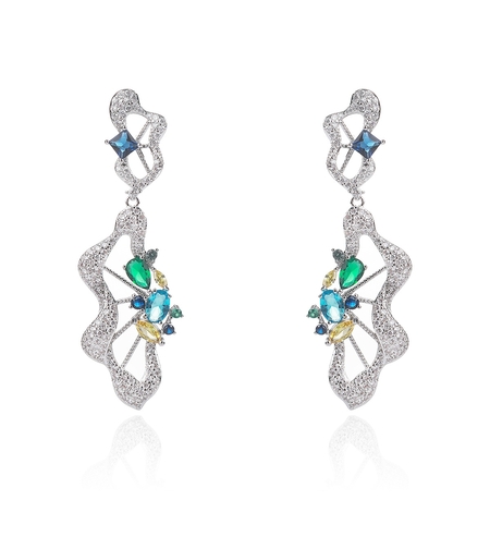 Обеци бяло позлатяване абстракция | Колекция Luxury Secret | Бижута Invoke.bg