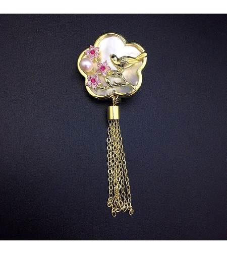 Брошка жълто позлатяване 'Картина от седеф' | Бижута Invoke.bg