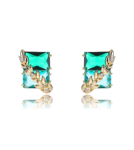 Обеци розово позлатяване зелен кристал | Колекция Luxury Secret | Бижута Invoke.bg