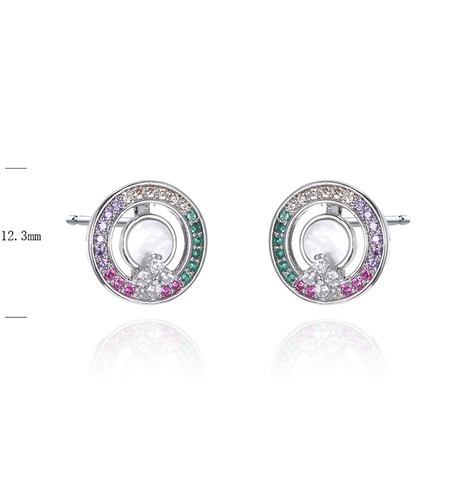 Кръгли сребърни обеци с платина и цветни кубични циркони | Колекция Silver Premium | Бижута Invoke