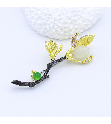 Стилна брошка жълто позлатяване цвете | Бижута Invoke.bg