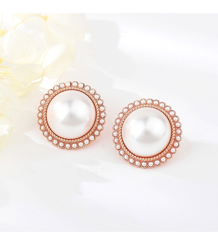 Обеци розово позлатяване кръгли перлени | Колекция Rose Gold | Бижута Invoke.bg