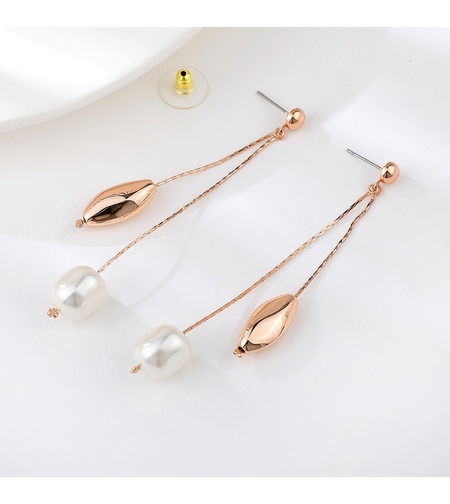 Обеци розово позлатяване подвижни халки с перли | Колекция Rose Gold | Бижута Invoke.bg