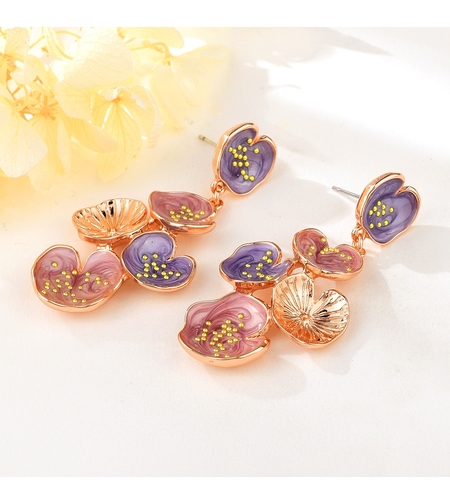 Обеци розово позлатяване цветна градина  | Колекция Rose Gold | Бижута Invoke.bg