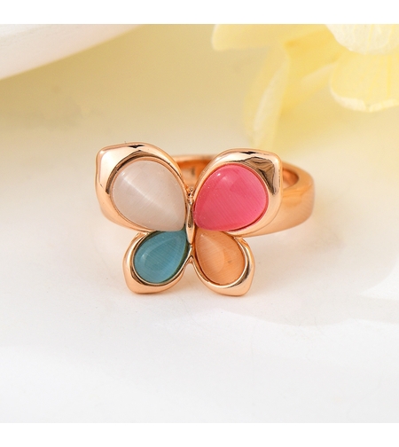 Пръстен розово позлатяване цветно котешко око | Колекция Rose Gold | Бижута Invoke.bg