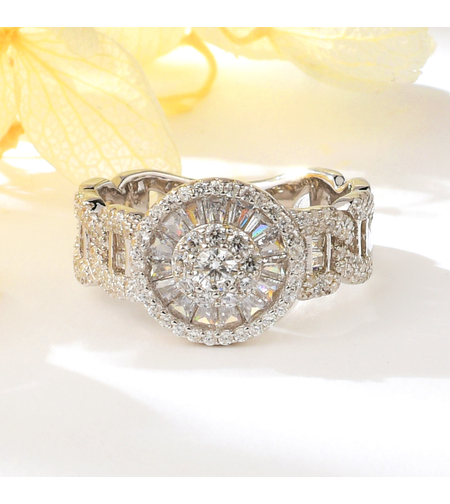 Сребърен пръстен с платина и кубични циркони | Колекция Silver Premium | Бижута Invoke.bg