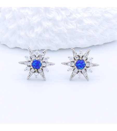 СРЕБЪРНИ ОБЕЦИ ЗВЕЗДИ СЪС СИН ОПАЛ