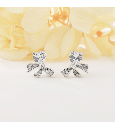 RIBBON STUD SILVER EARRINGS - 2700000063415