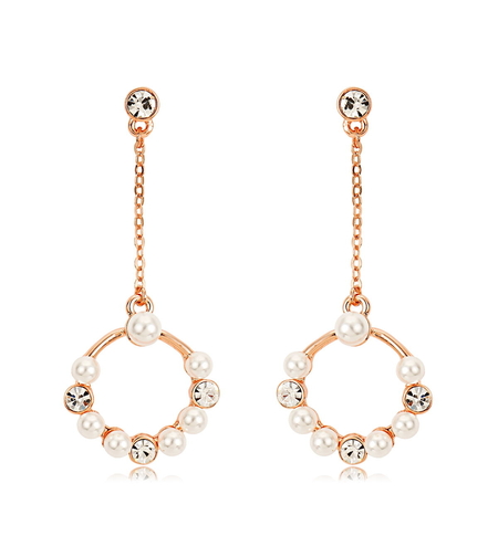 Обеци розово позлатяване с перли Swarovski | Колекция Rose Gold | Бижута Invoke.bg