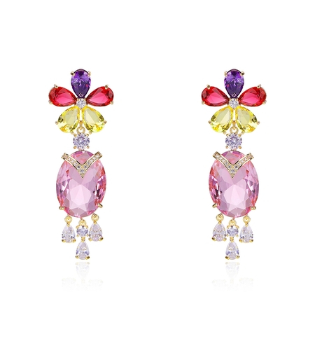 Обеци жълто позлатяване цветна градина | Колекция Luxury Secret | Бижута Invoke.bg