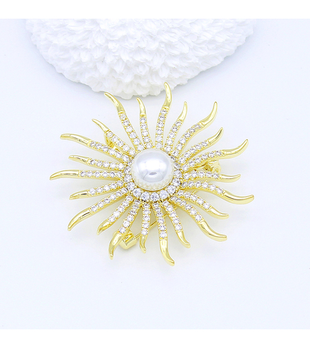 Стилна брошка жълто позлатяване 'Слънце' | Бижута Invoke.bg
