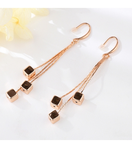 Обеци розово позлатяване дълги | Колекция Rose Gold | Бижута Invoke.bg