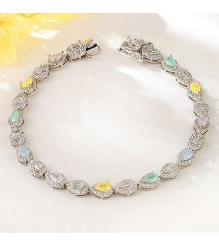 Сребърна гривна с платина и цветни кубични циркони | Колекция Silver Premium | Бижута Invoke.bg