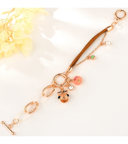 PANDA ROSE GOLD PLATED BRACELET BROWN TEXTILE