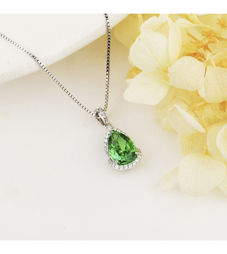 Сребърно колие зелена капка | Колекция Crushed Ice | Бижута Invoke