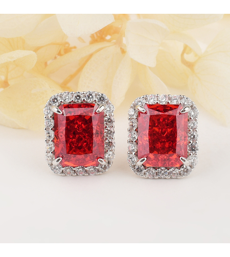 Сребърни обеци правоъгълни червени | Колекция Crushed Ice | Бижута Invoke