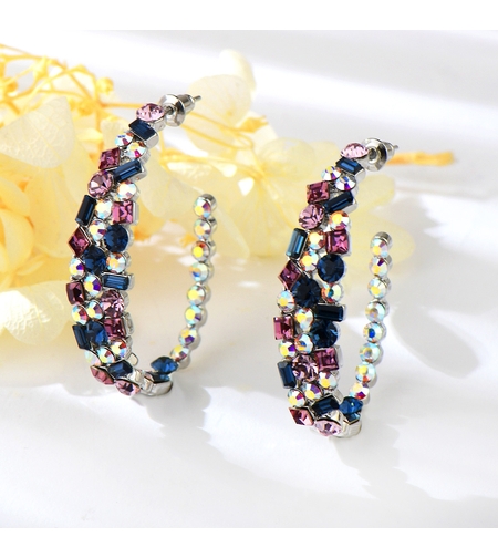 Обеци бяло позлатяване с цветни кристали | Колекция Luxury Secret | Бижута Invoke.bg