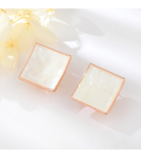 Обеци розово позлатяване квадратни със седеф | Колекция Rose Gold | Бижута Invoke.bg