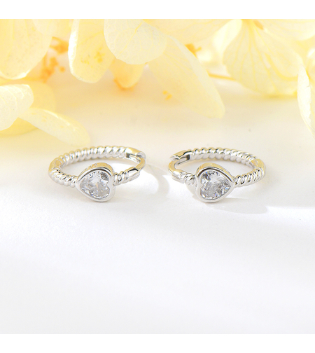 Сребърни обеци Мини халки с родий със сърце | колекция Delicate Silver | Бижута Invoke