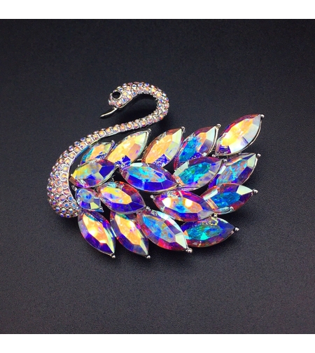 Брошка бяло позлатяване 'Пъстър лебед' | Бижута Invoke.bg