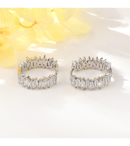 Сребърни обеци с платина и кубични циркони | Колекция Silver Premium | Бижута Invoke.bg