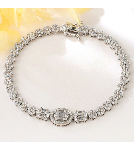 Сребърна гривна с платина и кубични циркони | Колекция Silver Premium | Бижута Invoke.bg