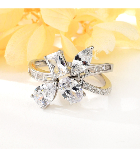 Сребърен пръстен с платина и кубични циркони | Колекция Silver Premium | Бижута Invoke.bg