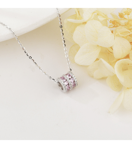 Нежно сребърно колие розово колелце | колекция Delicate Silver | Бижута Invoke.bg