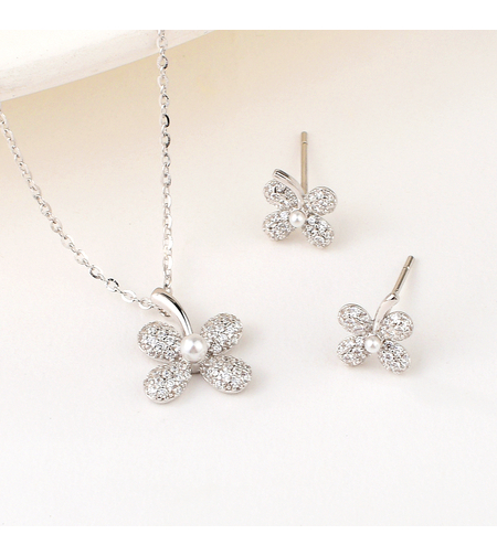 Сребърен комплект Цвете с родий | колекция Delicate Silver | Бижута Invoke.bg