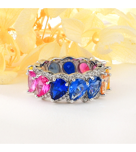 Сребърен пръстен с платина и цветни кубични циркони | Колекция Silver Premium | Бижута Invoke.bg