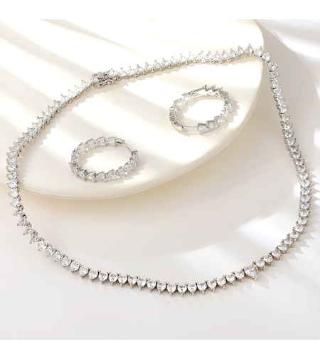 Сребърен комплект с платина и кубични циркони | Колекция Silver Premium | Бижута Invoke.bg